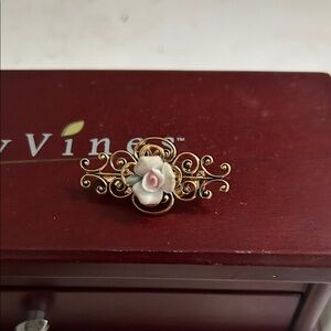 Elegant Gold and Pink Floral Brooch